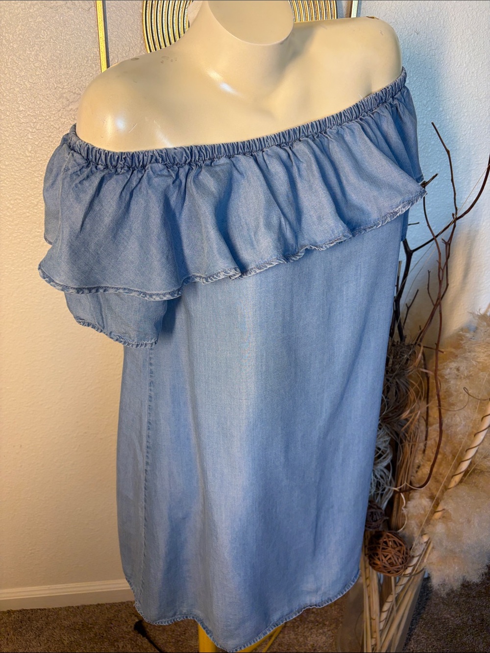 iris Light Blue Off-Shoulder Dress with Ruffle